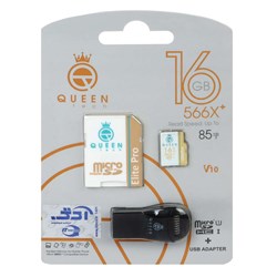 Queen tech microSDHC & adapter & رم ریدر U1 Class 10 566X plus -85MB/s - 16GB - مشکی