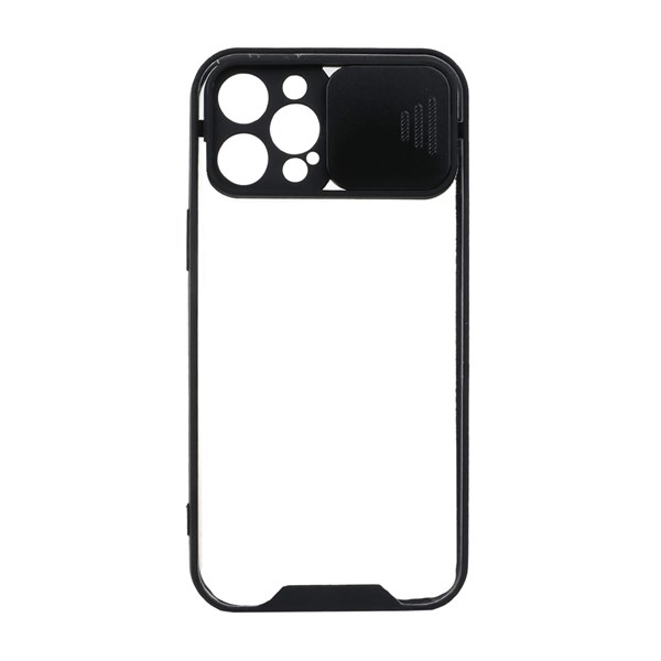 قاب کشویی پشت شفاف محافظ لنزدار Apple iPhone 12 Pro Max - مشکی