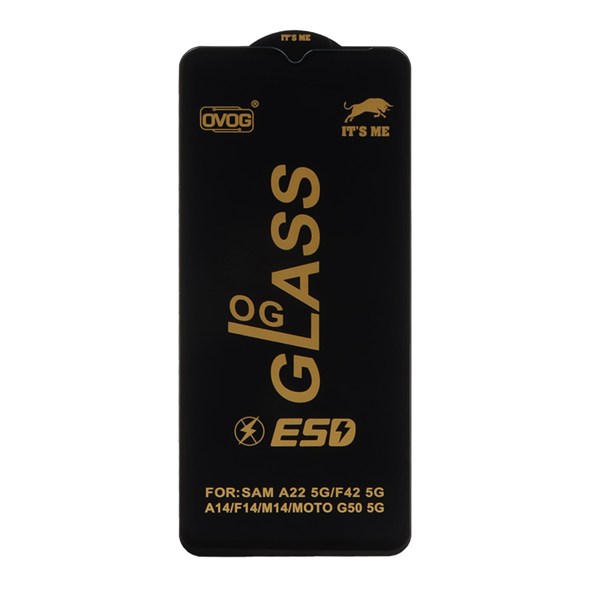 محافظ صفحه نمایش شیشه ای درجه یک Samsung A14 / M14 / F14 / A22 5G - Full Cover OG - ESD OVOG - مشکی (بدون پک)