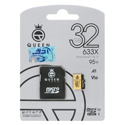 (گارانتی مادام‌العمر شرکت آی تین) Queen tech microSDHC & adapter U3 Class 10 633X -95MB/s - 32GB مشکی طلایی