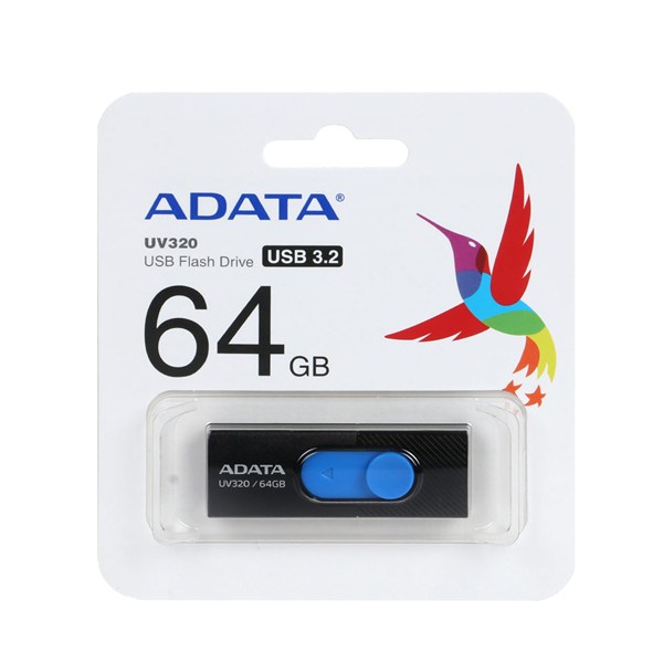 فلش مموری ADATA مدل UV320 USB 3.2 ظرفیت 64GB مشکی آبی - (گارانتی پنج ساله آونگ)