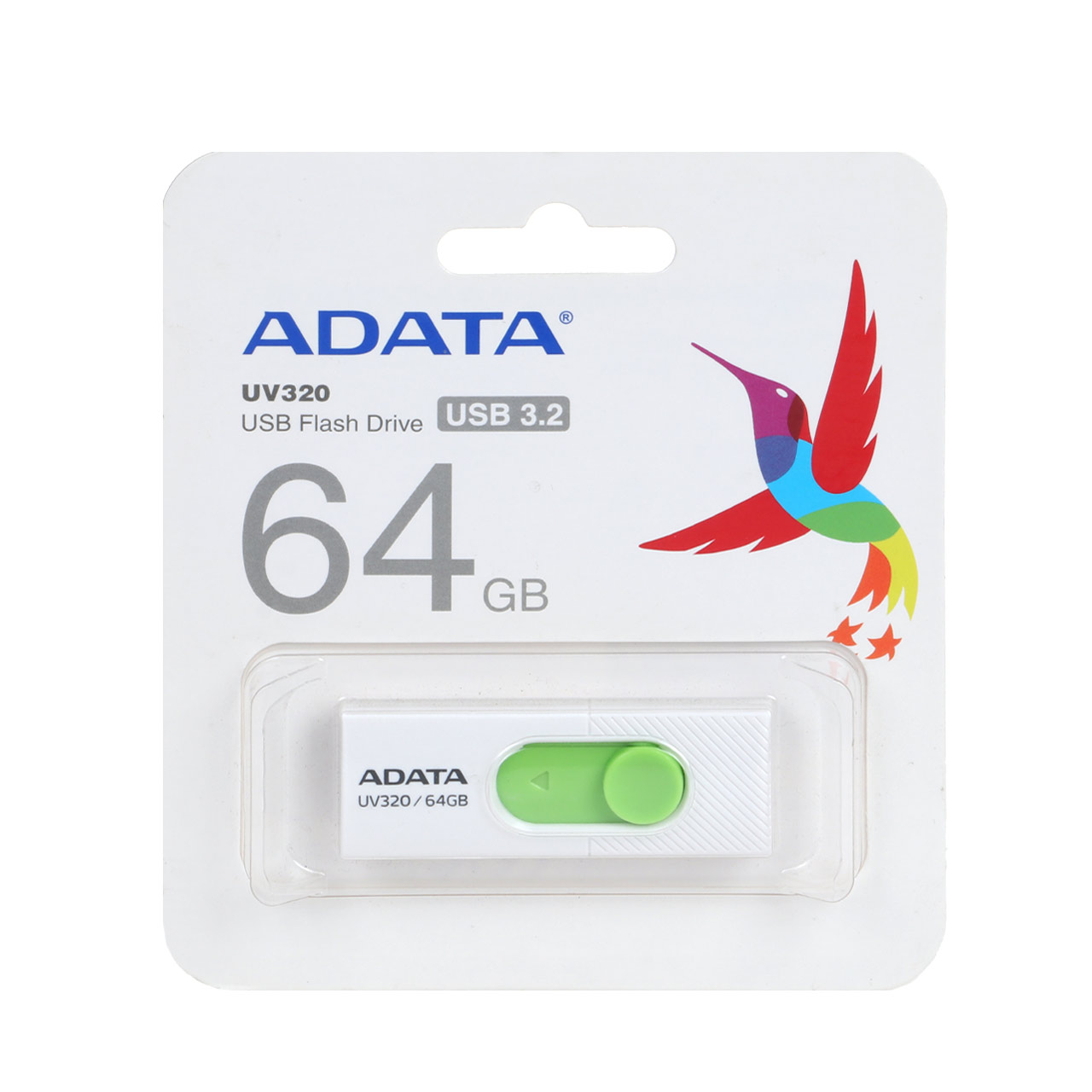 فلش مموری ADATA مدل UV320 USB 3.2 ظرفیت 64GB -سفید سبز (گارانتی پنج ساله آونگ)