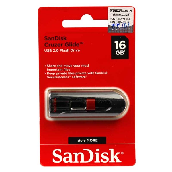 فلش 16 گیگ سن دیسک SanDisk Cruzer Glide CZ60