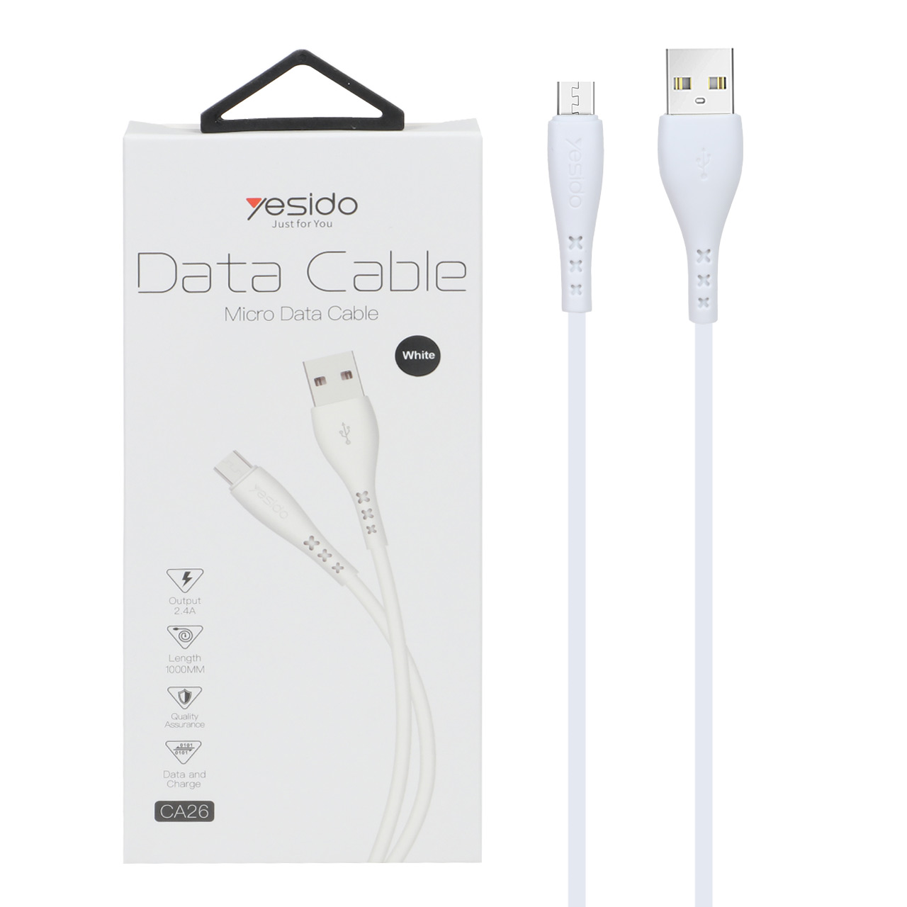 کابل شارژ فست اندروید yesido مدل CA26 -سفید (گارانتی 18 ماه تعویض نیکان همراه)