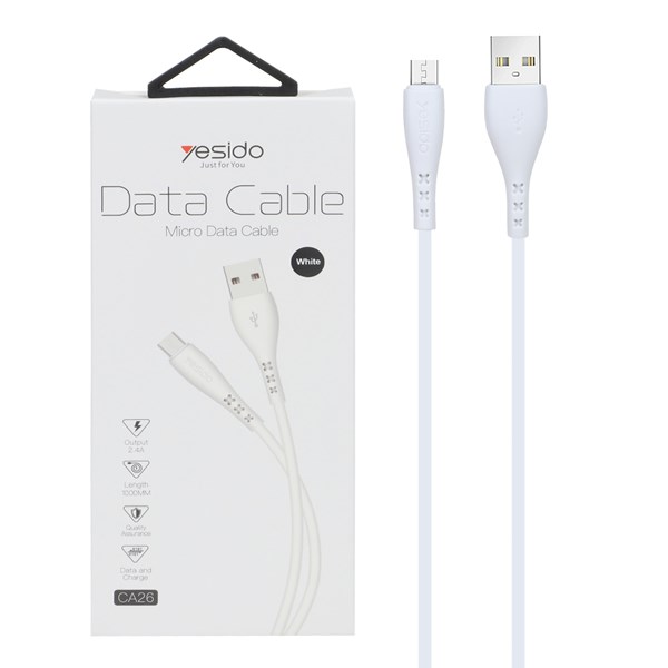 کابل شارژ فست اندروید yesido مدل CA26 -سفید (گارانتی 18 ماه تعویض نیکان همراه)
