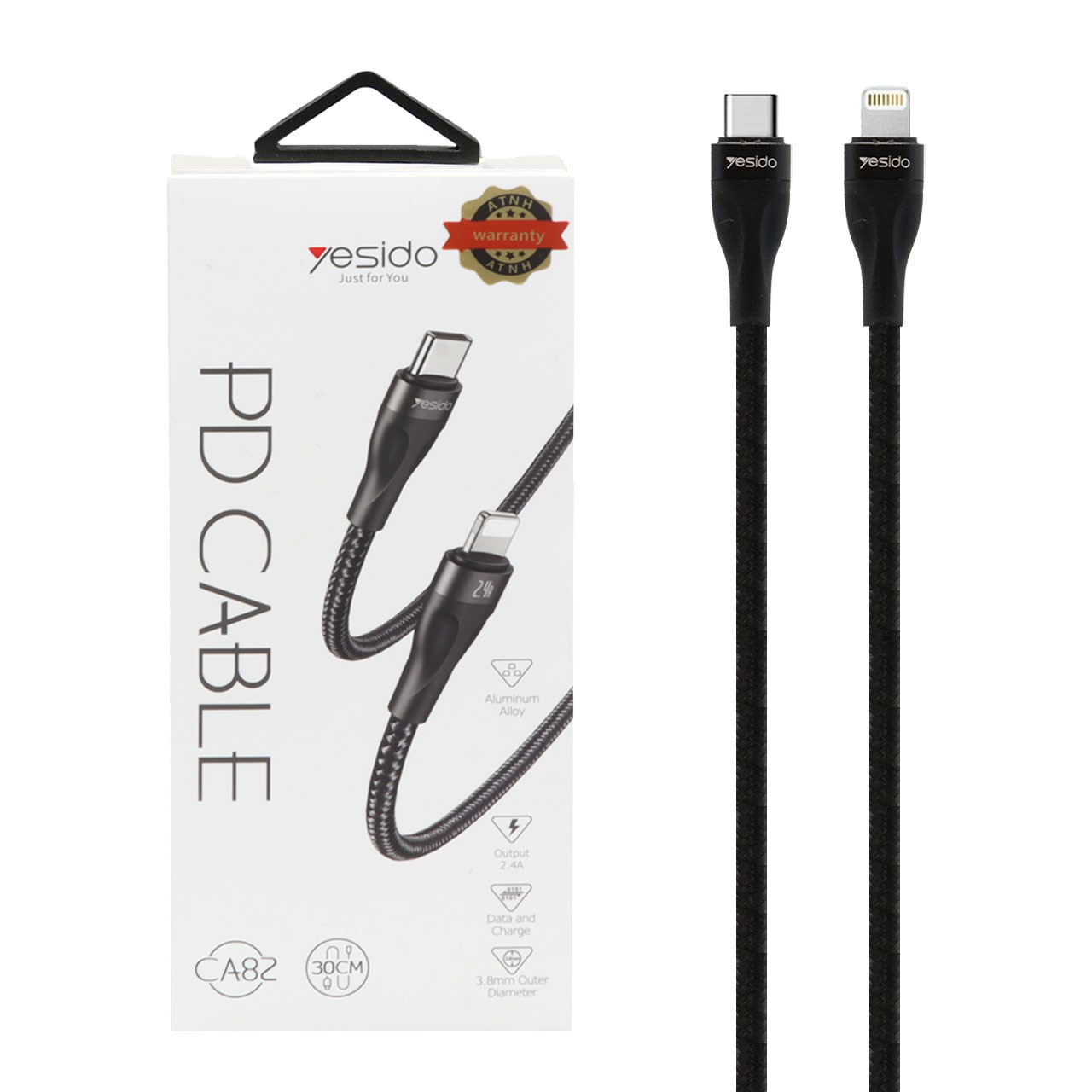 کابل شارژ پاوربانک PD و فست yesido Type-C To Lightning مدل CA82 - مشکی (گارانتی 18 ماه تعویض نیکان همراه)