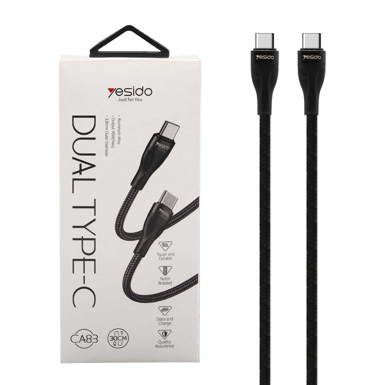 کابل شارژ پاوربانک فست yesido Type-C To Type-C مدل CA83 - مشکی (گارانتی 18 ماه تعویض نیکان همراه)