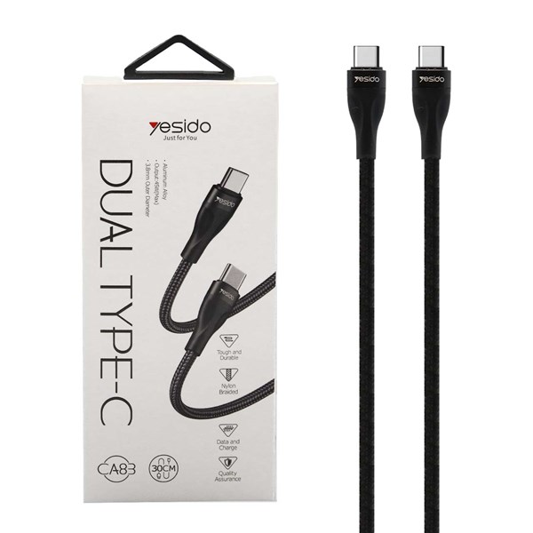 کابل شارژ پاوربانک فست yesido Type-C To Type-C مدل CA83 - مشکی (گارانتی 18 ماه تعویض نیکان همراه)