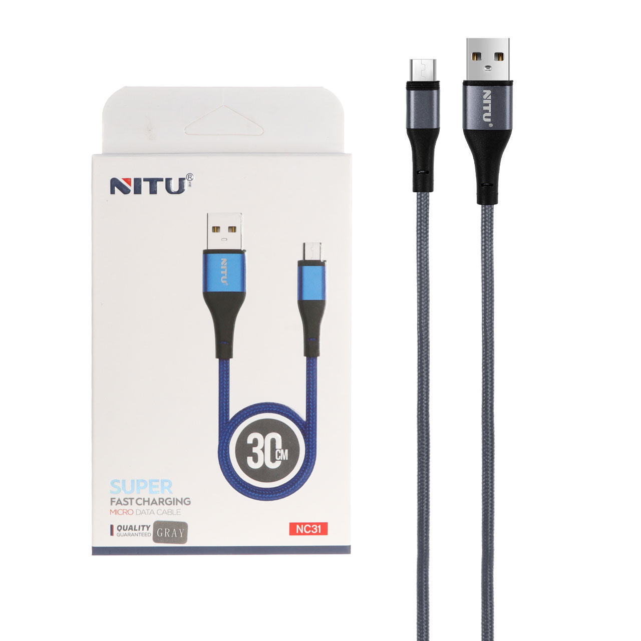کابل شارژ پاوربانک فست اندروید NITU  مدل NC31 - خاکستری (گارانتی 18 ماه تعویض نیکان همراه)