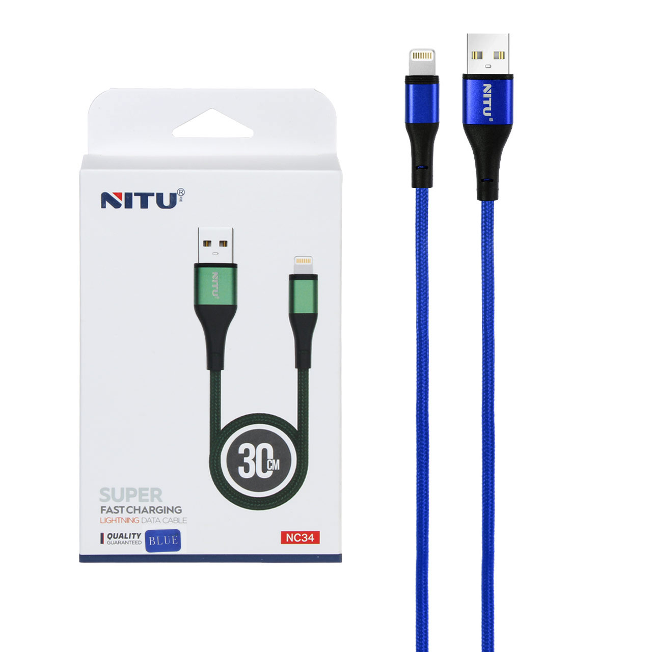 کابل شارژ پاوربانک فست آیفون NITU  مدل NC34 - آبی (گارانتی 12 ماه تعویض نیکان همراه)