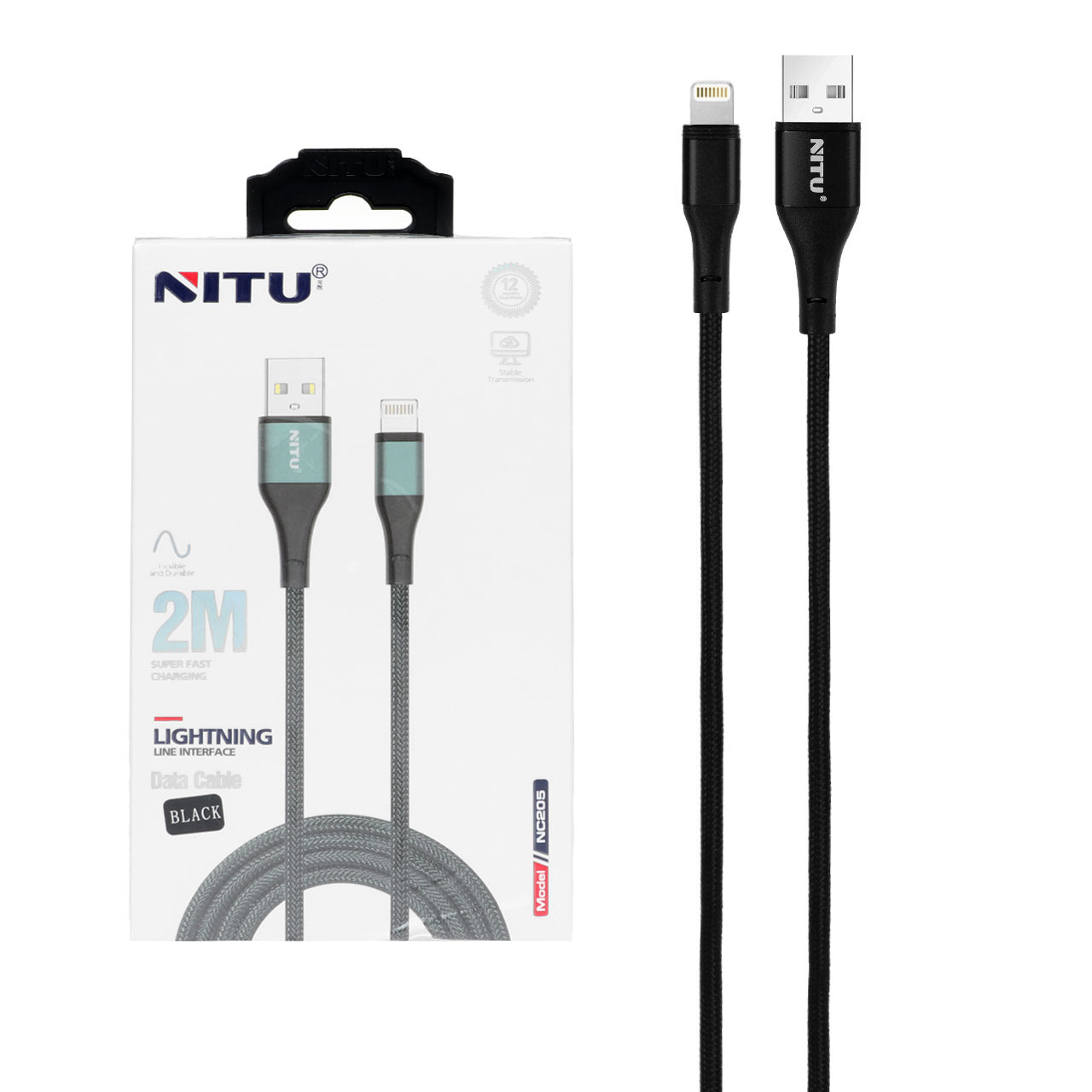 کابل شارژ فست 2 متری آیفون NITU مدل NC205 - مشکی (گارانتی 18 ماه تعویض نیکان همراه)