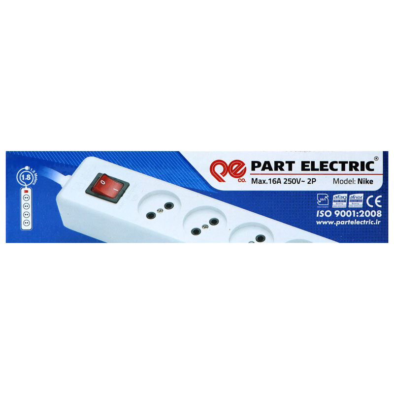چند راهی 4 خانه نیک پارت الکتریک PE307 با کابل 1.8 متری