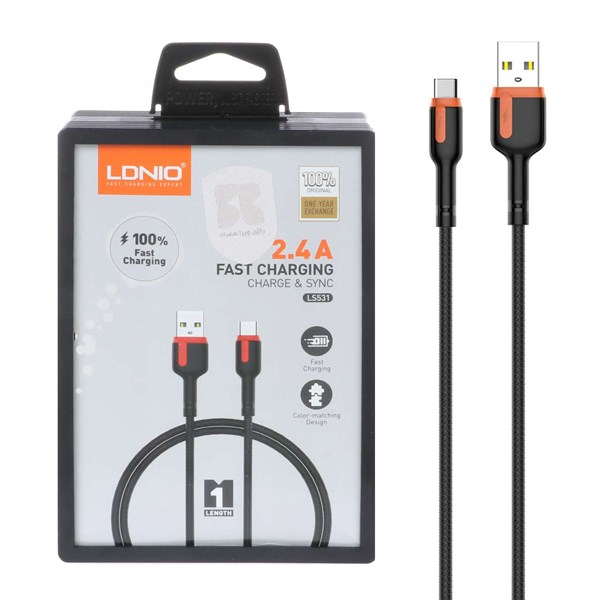 کابل شارژ فست LDNIO Type-C مدل LS531 - مشکی (اصلی)