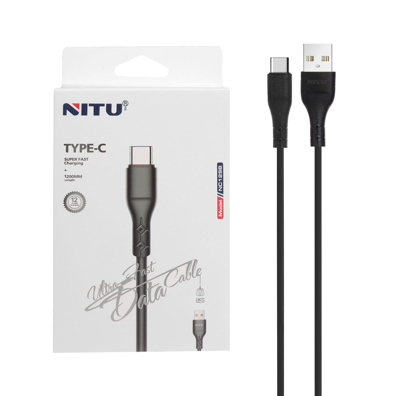 کابل شارژ فست 1.2 متری NITU Type-C مدل NC129B - مشکی (گارانتی12 ماه تعویض نیکان همراه)