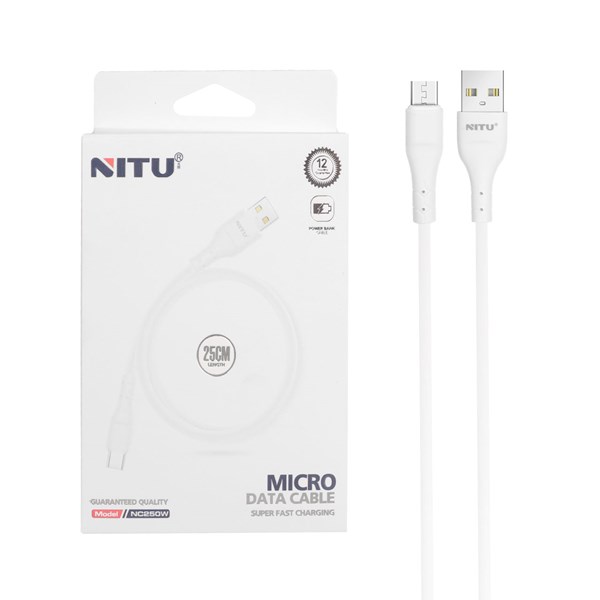 کابل شارژ پاوربانک فست اندروید NITU مدل NC250W - سفید (گارانتی 18 ماه تعویض نیکان همراه)