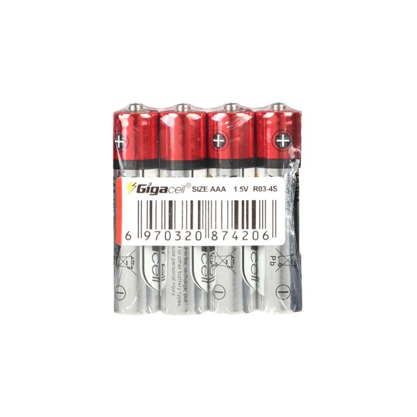 باتری نیم قلمی GigaCell-AAA مدل Ultra Heavy Duty R03-4S شرینگ بسته 4 عددی