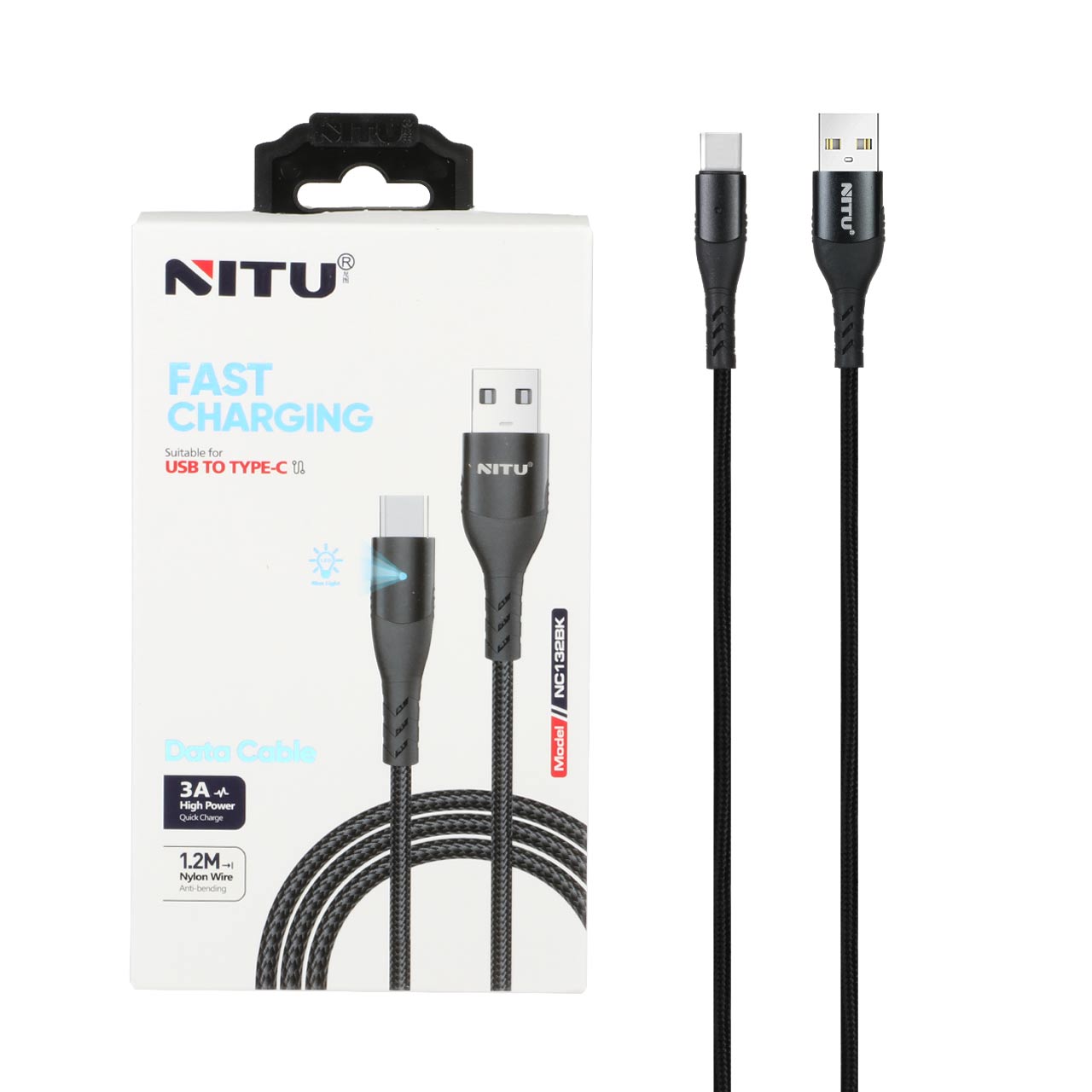 کابل شارژ 1.2 متری فست NITU Type-C مدل NC132BK - مشکی (گارانتی 18 ماه تعویض نیکان همراه)