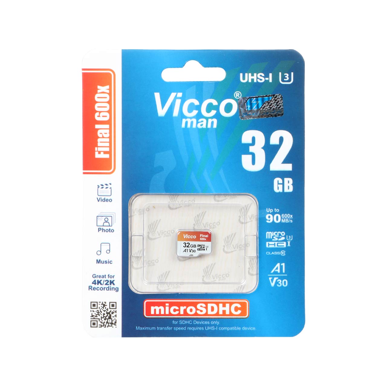 کارت حافظه Vicco man MICROSDHC مدل Final 600X کلاس U3 /10 استاندارد UHS-I سرعت 90MB/s ظرفیت 32GB