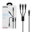 کابل شارژ و دیتا PD و فست 1.2متری سه کاره NITU مدل NC206G - مشکی سفید (گارانتی 18 ماه تعویض نیکان همراه)