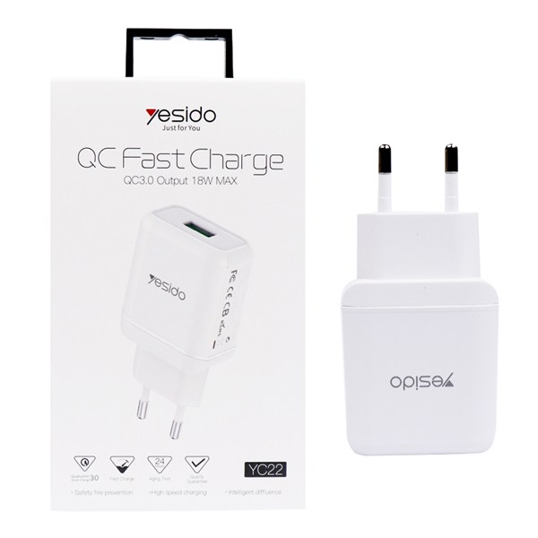 شارژر دیواری 18 وات یسیدو YC22 QC3.0 3A