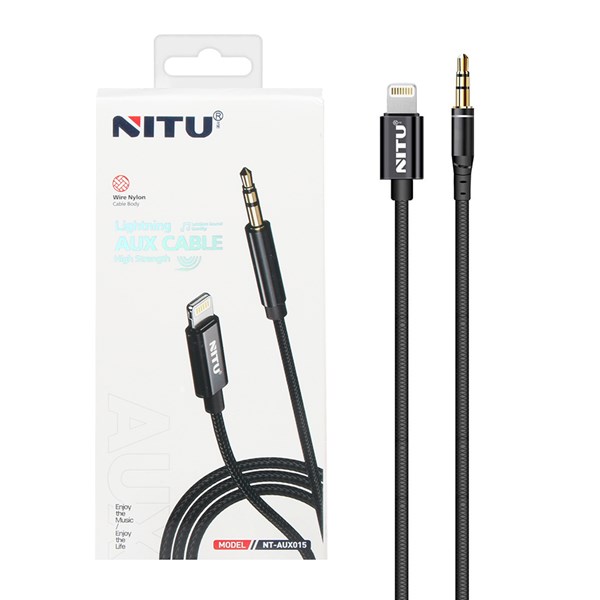 تبدیل NITU AUX TO Lightning مدل AUX015 - مشکی (گارانتی 18 ماه تعویض نیکان همراه)