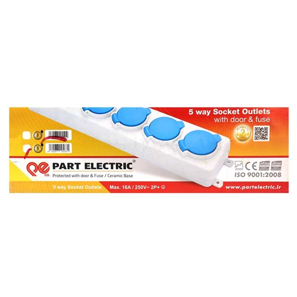 چند راهی 5 خانه ارت دار پارت الکتریک PE587 با کابل 5 متری