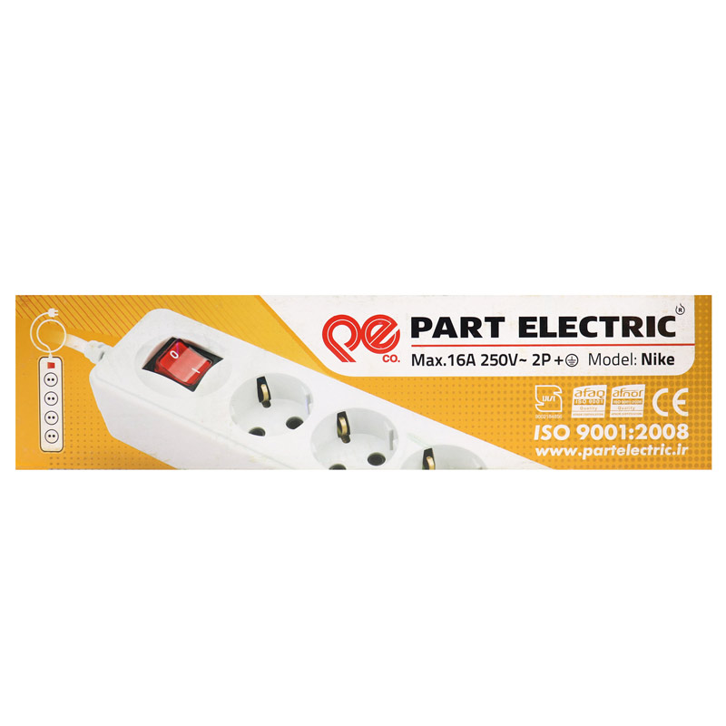 چند راهی 4 خانه نیک پارت الکتریک PE308 با کابل 3 متری