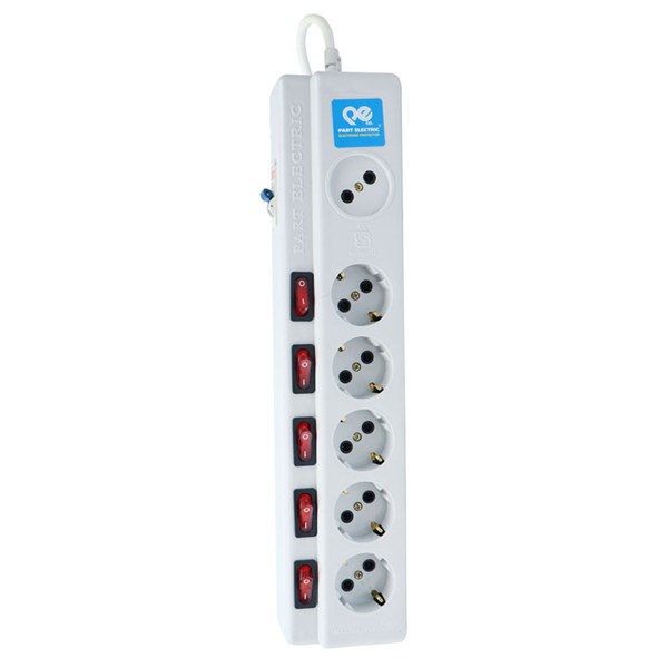 چند راهی 5+1 خانه فیوز دار پارت الکتریک PE2095 با کابل 1٫8 متری