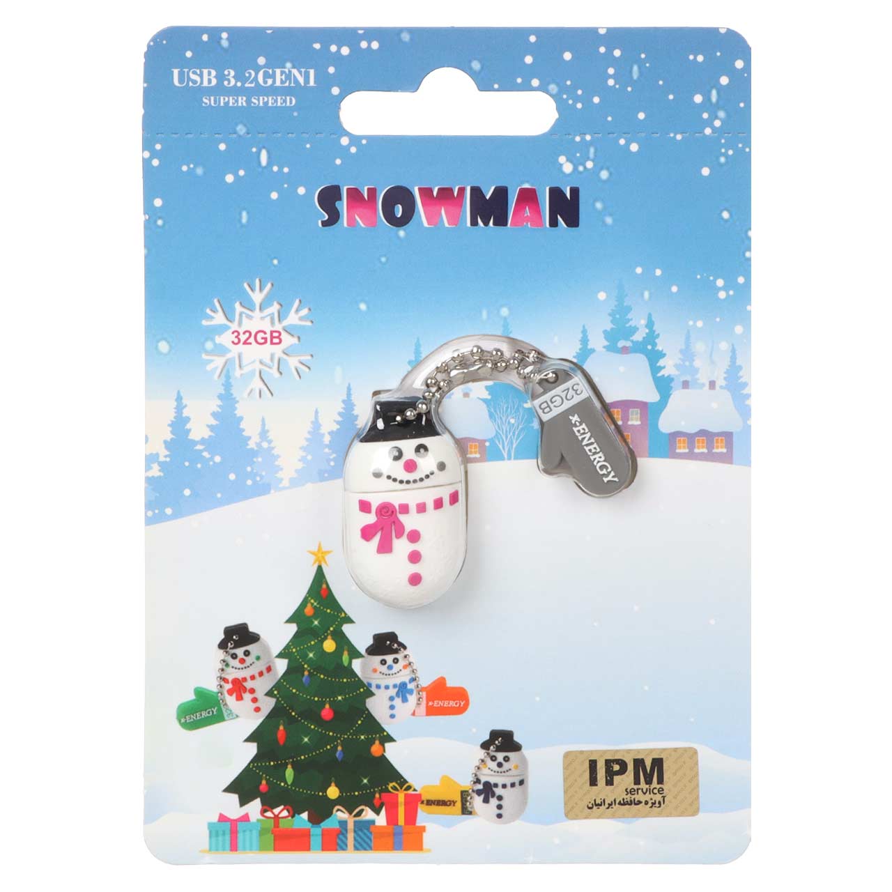 فلش مموری X-ENERGY USB3.2 مدل SNOWMAN عروسکی ظرفیت 32GB - نقره ای (گارانتی مادام العمر IPM)