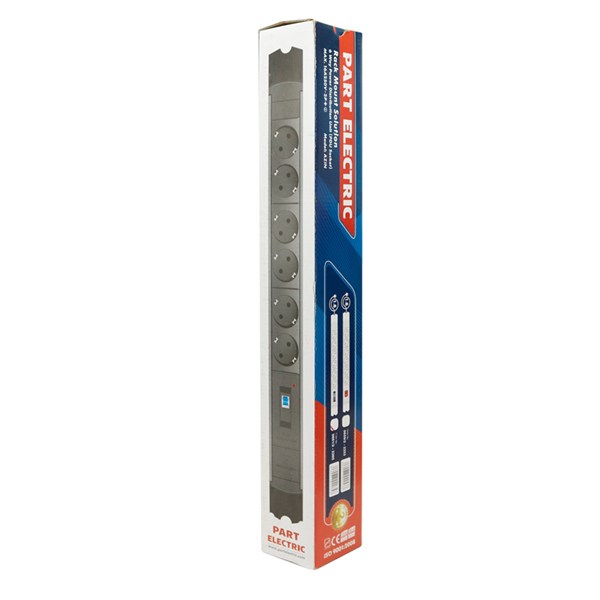 چند راهی 6 خانه ارت دار پارت الکتریک Azin PE2265 Rack Mount با کابل 1/8 متری