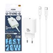 شارژر دیواری فست تک پورت Remax مدل RP-U5 20W به همراه کابل شارژ Type-C To Lightning - سفید
