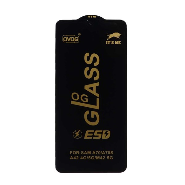 محافظ صفحه نمایش شیشه ای درجه یک Samsung A70 / A70S / A42 / M42 - Full Cover OG - ESD OVOG - (بدون پک) - مشکی