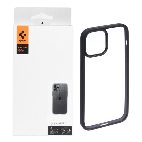قاب اورجینال Spigen ULTRA HYBRID مدل Apple iPhone 12 Pro Max - شفاف مشکی (پک دار)