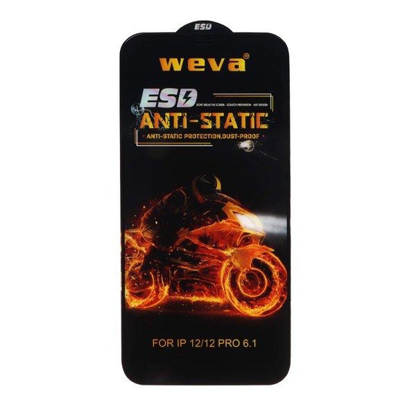 محافظ صفحه نمایش شیشه ای Full Cover ESD Anti Static - Weva مدل Iphone 12 / 12 Pro (بدون پک)