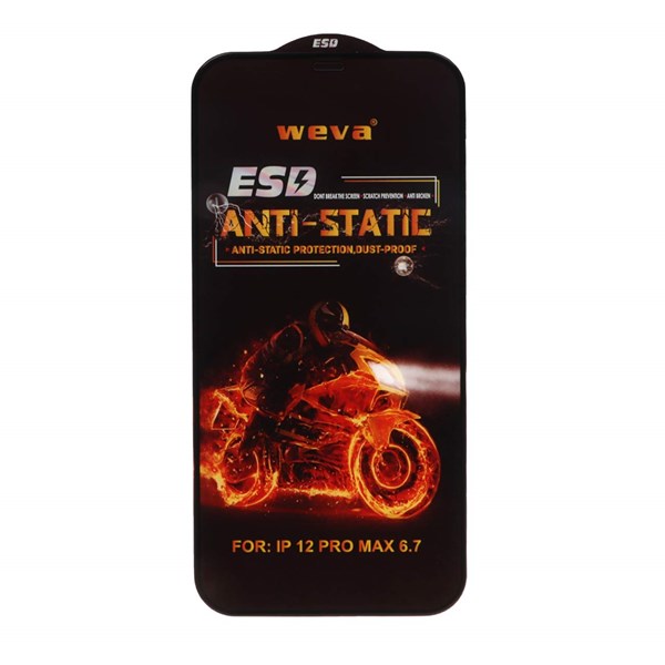 محافظ صفحه نمایش شیشه ای Full Cover ESD Anti Static - Weva مدل Iphone 12 pro max (بدون پک)