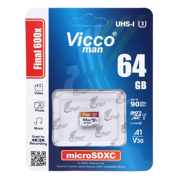Vicco man Final 600X microSDXC UHS-I U3 Class10-90MB/s - 64GB (گارانتی مادام‌العمر رایانه نوین سگال)