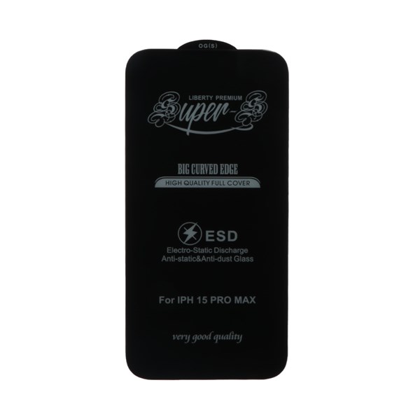 محافظ صفحه نمایش شیشه ای آنتی استاتیک Full Cover Super S-OG مدل Apple iPhone 15 Pro Max - مشکی (بدون پک)