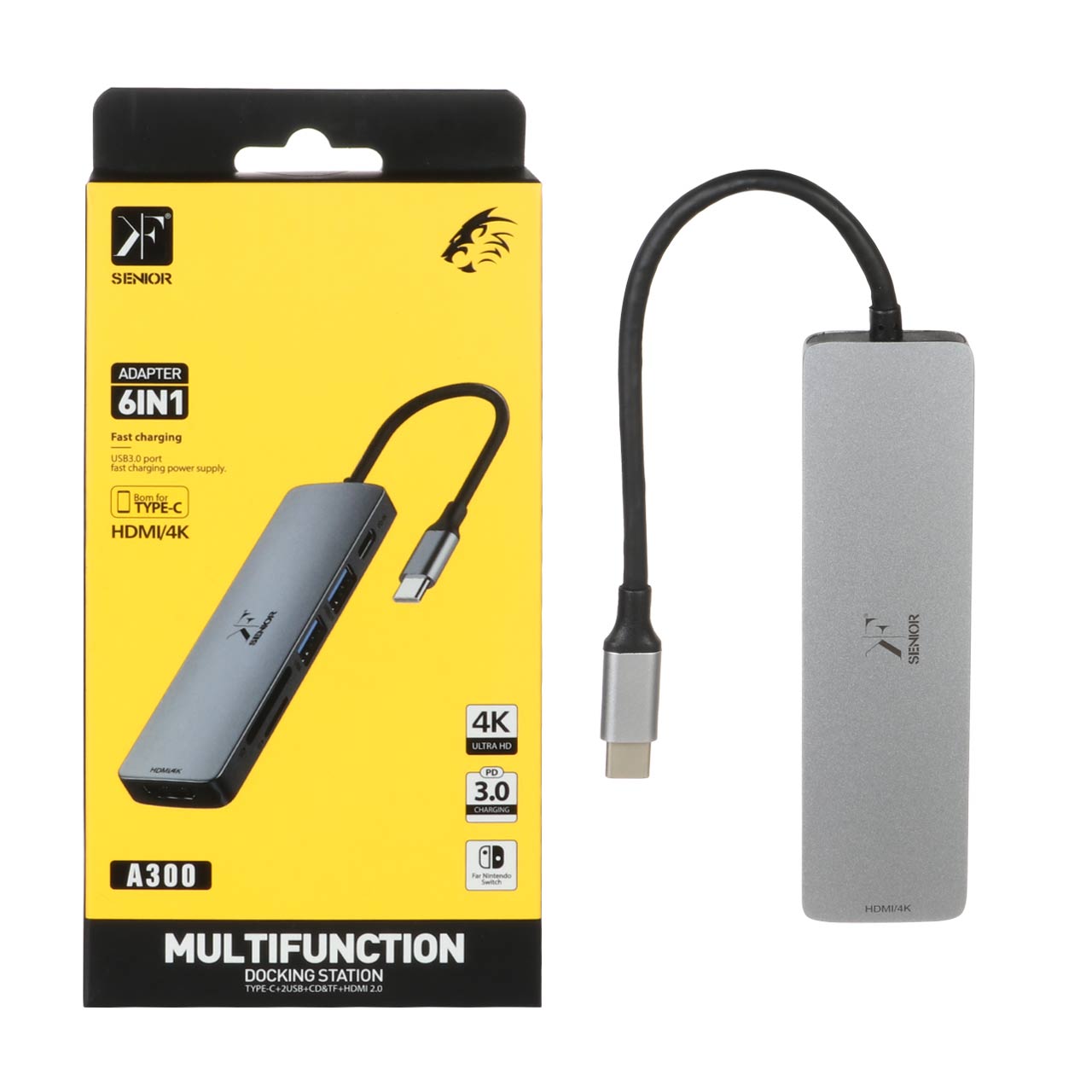 هاب 6 پورت KF SENIOR USB-C مدل A-300 - خاکستری (کارکرده)