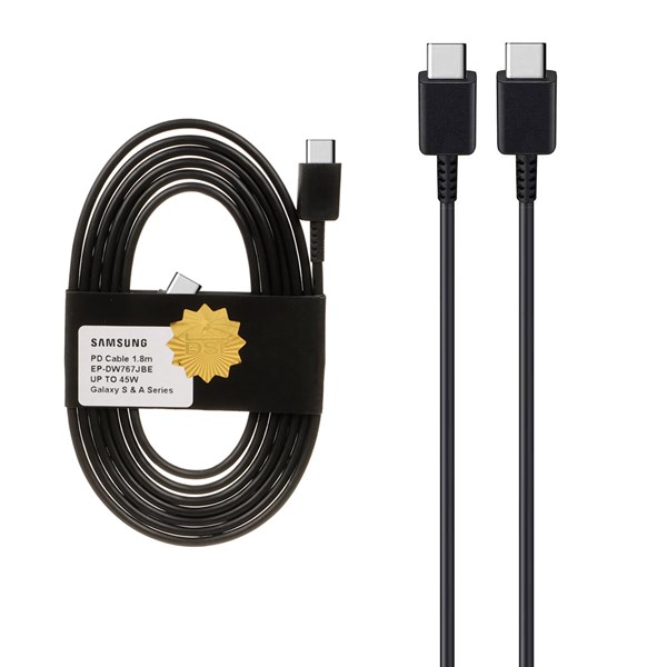 کابل شارژ 1.8 متری PD و فست SAMSUNG Type-C to Type-C 45W - مشکی - DST (گارانتی شش ماهه) - درجه یک
