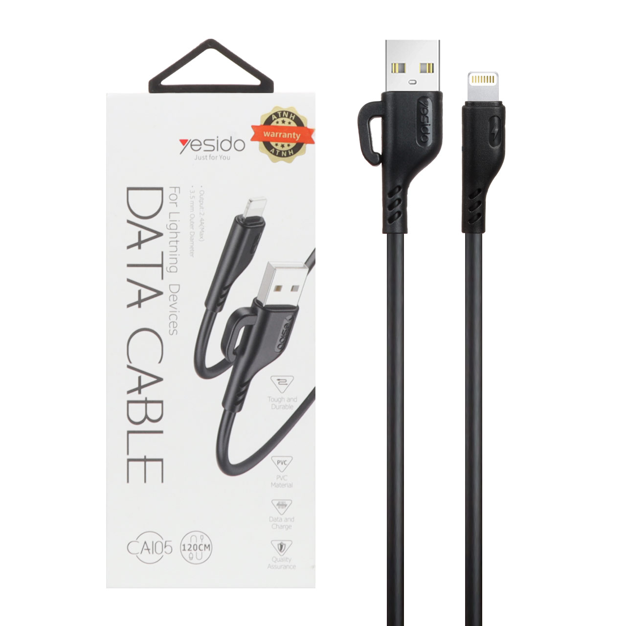 کابل شارژ فست 1.2 متری آیفون Yesido مدل CA105l - مشکی (گارانتی 18 ماه تعویض نیکان همراه)