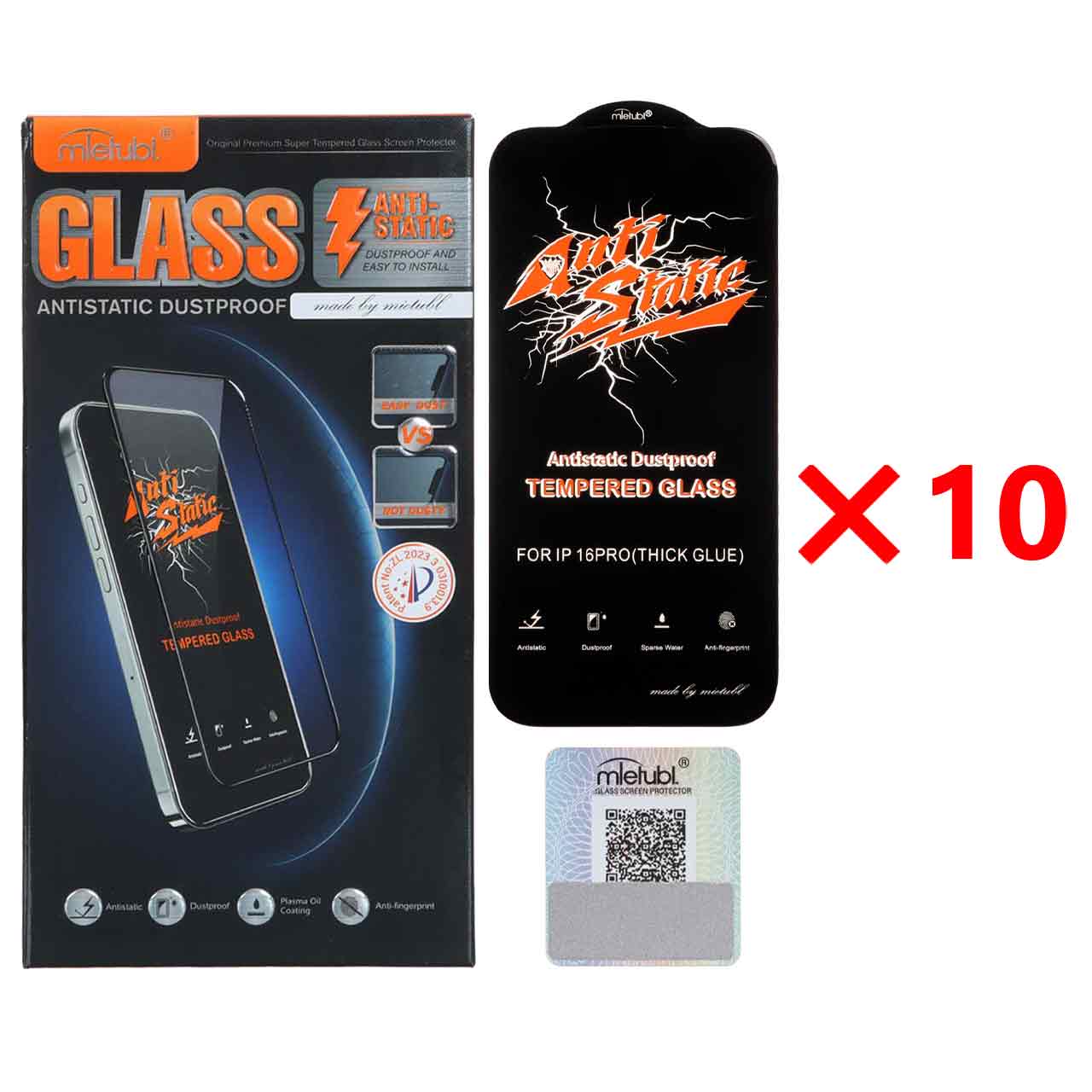 بسته 10 عددی محافظ صفحه نمایش شیشه ای Full Cover Anti Static Mietubl مدل Apple iPhone 17 / iPhone 16 Pro مشکی (بدون پک)