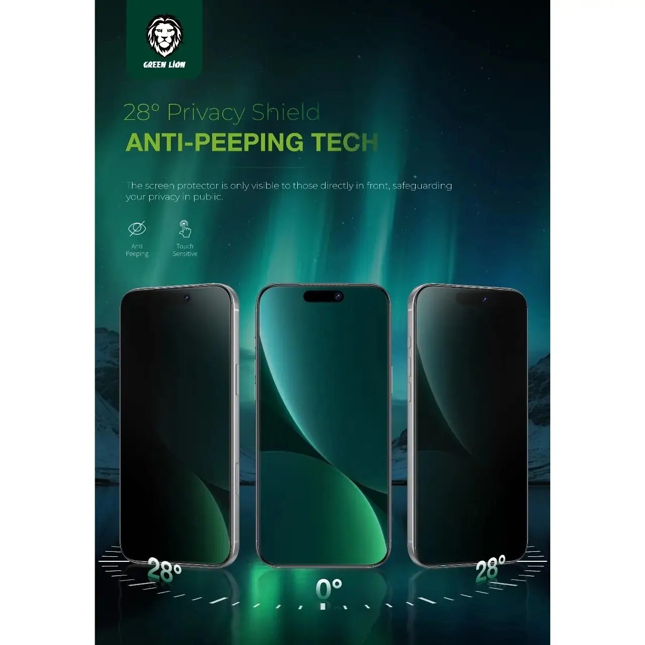 محافظ صفحه نمایش شیشه ای اورجینال Green Lion Picasso 3D Privacy One-Touch Installation مدل Apple iPhone 17 Pro (پک دار)