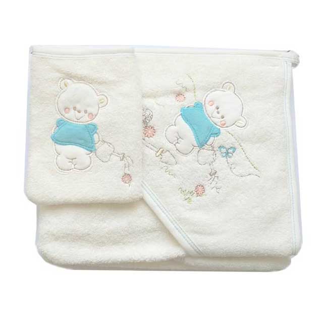 حوله و لیف نوزادی سپید طرح خرسی 