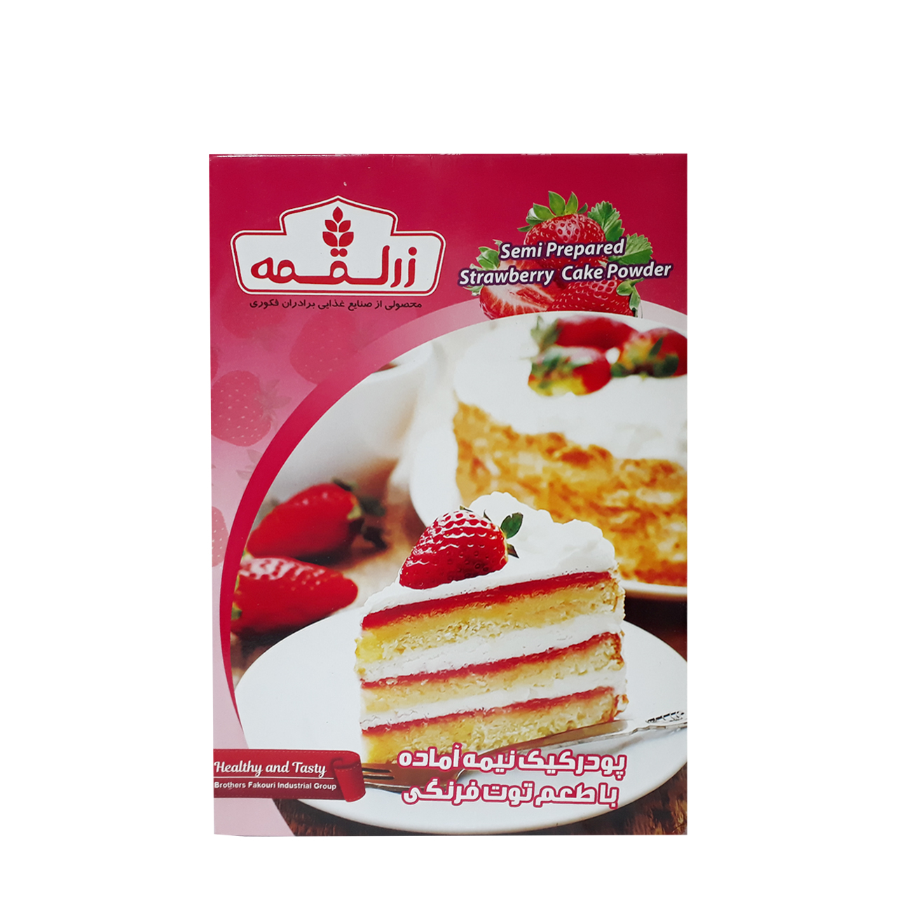 پودر کیک نیمه آماده با طعم توت فرنگی زر لقمه 500 گرمی
