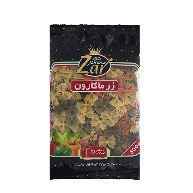 ماکارونی پروانه ای با طعم سبزیجات زر ماکارون 500 گرمی
