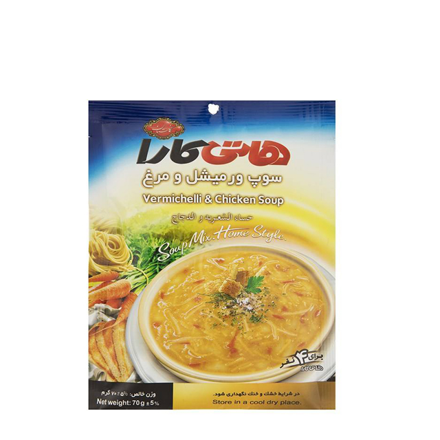 سوپ نیمه آماده ورمیشل و مرغ گلستان هاتی کارا 70 گرمی