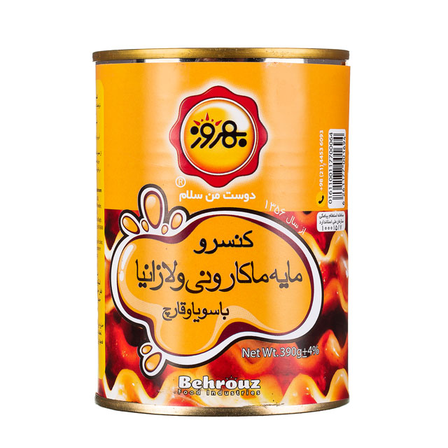 کنسرو مایه ماکارونی و لازانیا با سویا و قارچ بهروز 390 گرمی