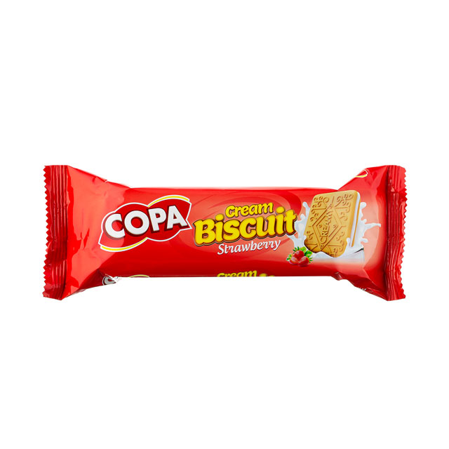 بیسکویت کرمدار مستطیلی با طعم توت فرنگی کوپا 90 گرمی
