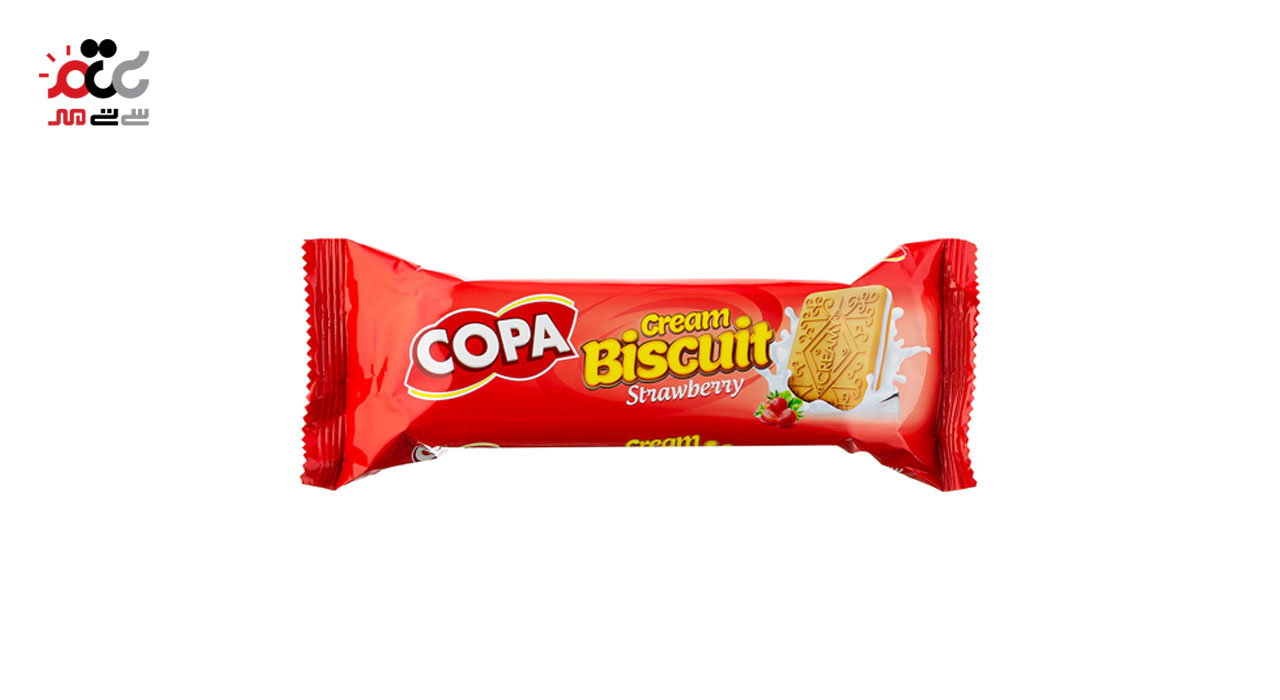 بیسکویت کرمدار مستطیلی با طعم توت فرنگی کوپا 90 گرمی