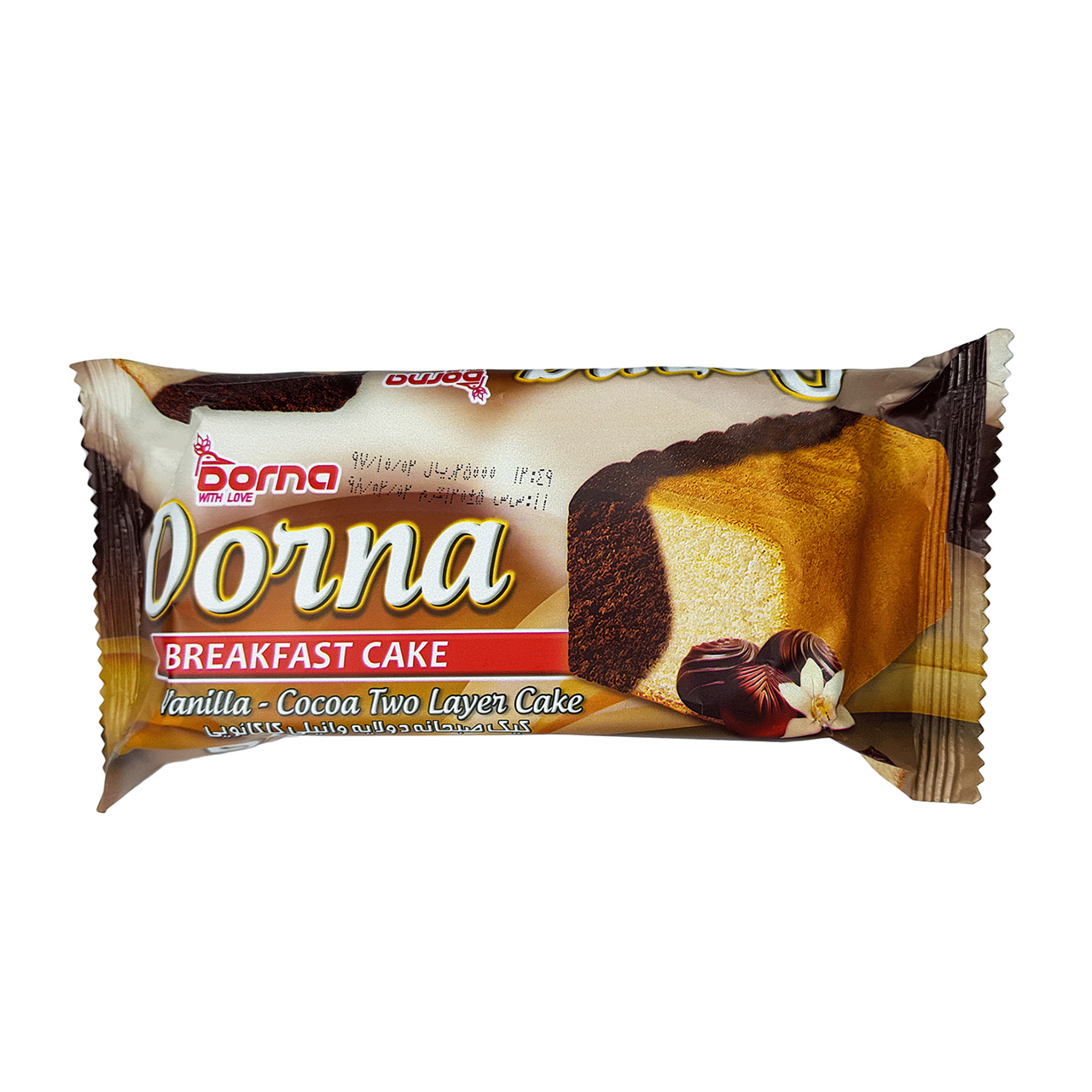 کیک صبحانه دو لایه وانیلی کاکائویی درنا 120 گرمی
